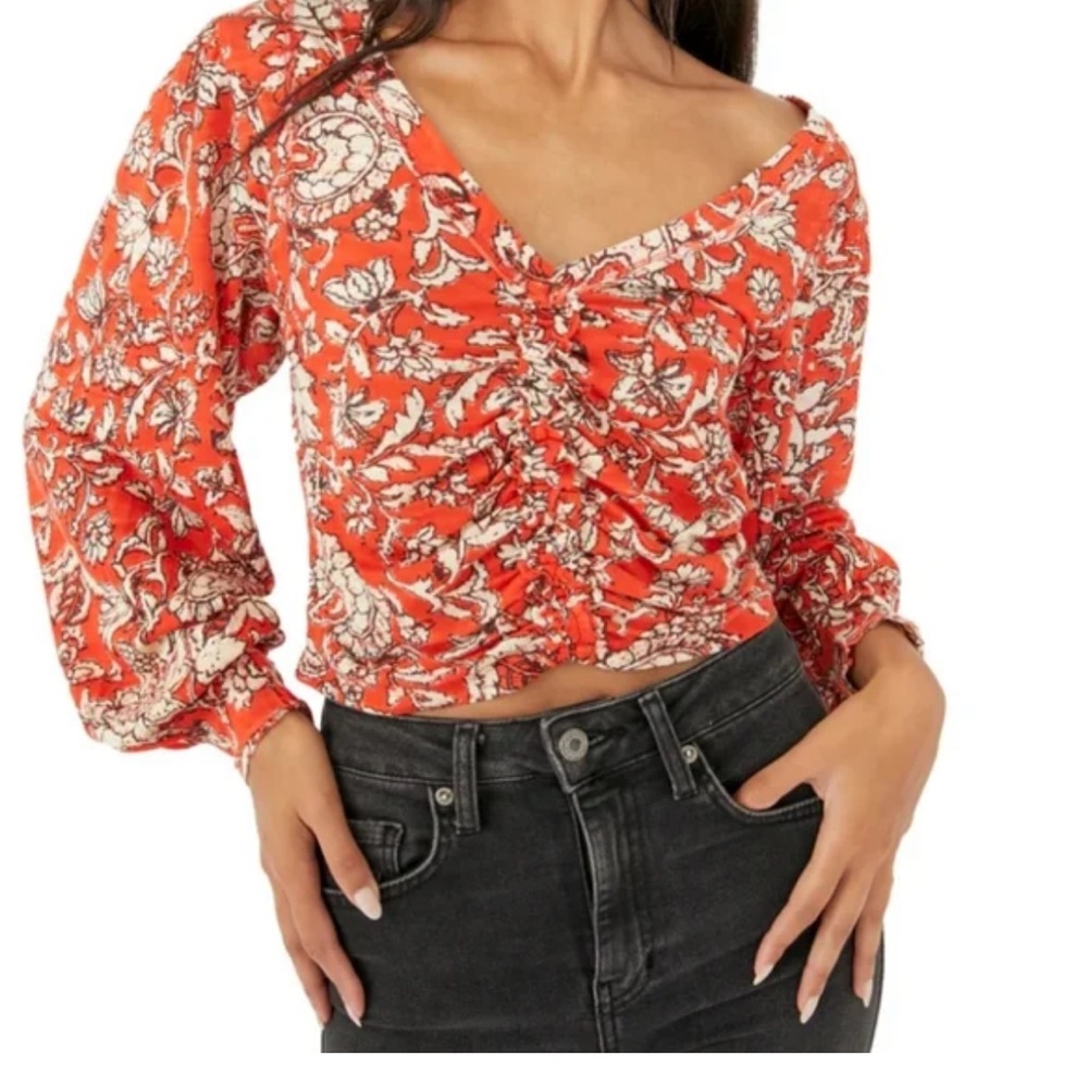 Free People Say The Word Ruby Red Combo Ruched Top Size  large NWT